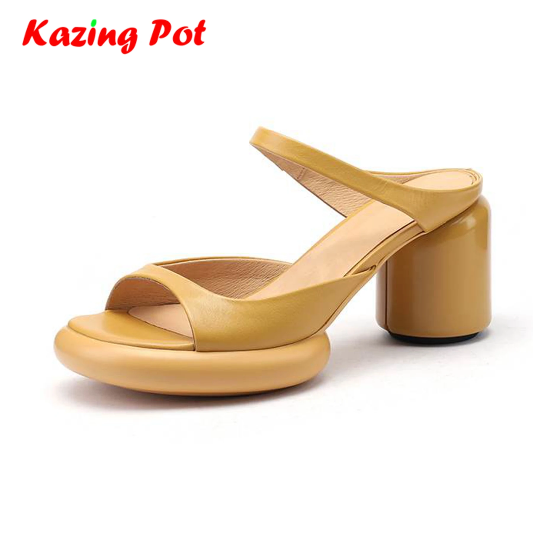 

Krazing Pot Mules Cow Leather Superstar Summer Slip On Nightclub Round High Heels Fairy Maiden Platform Sandals Model Women Ins