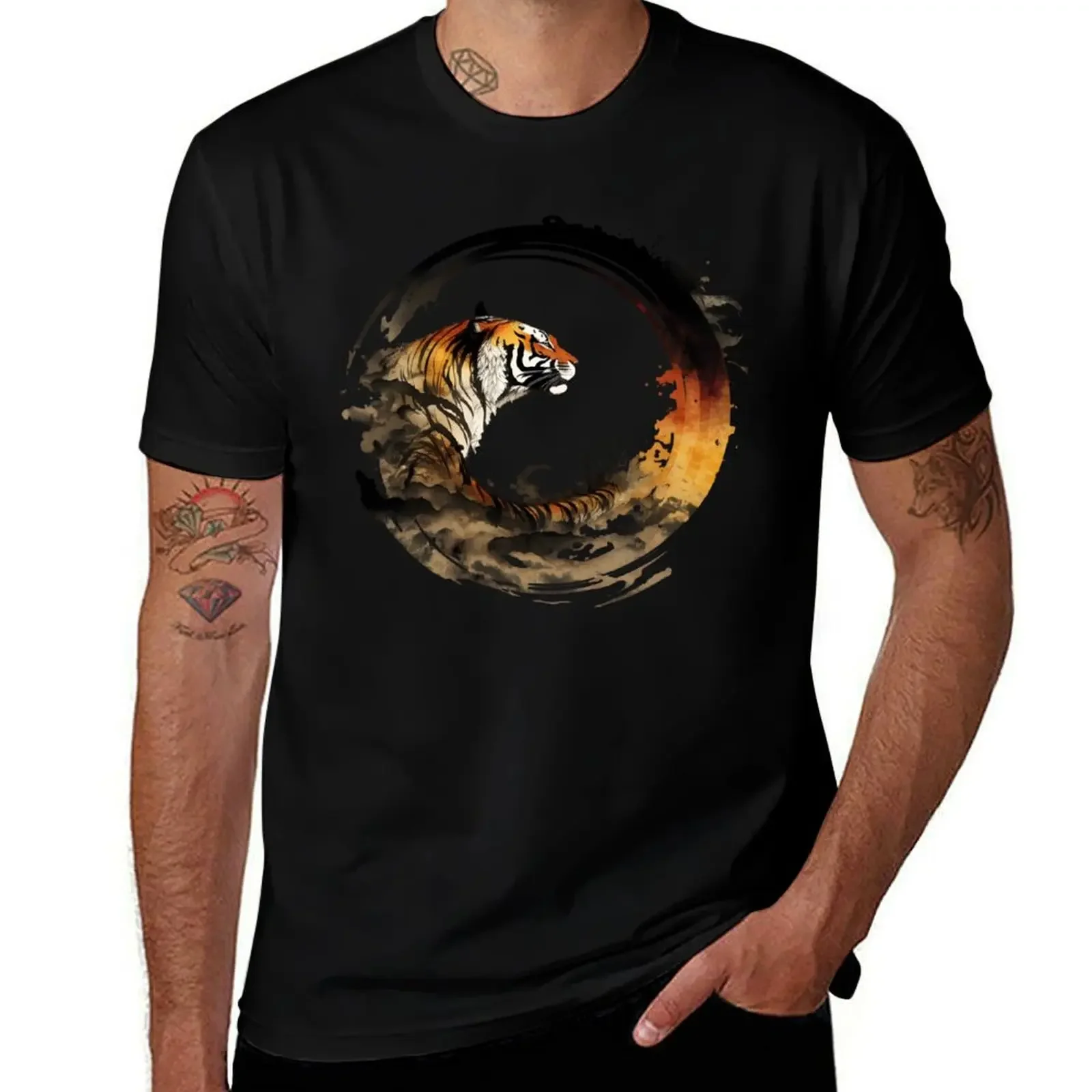 

Tiger Enso T-Shirt croswit shirt man graphics summer 2025 valentines boutique clothes mens vintage t shirts