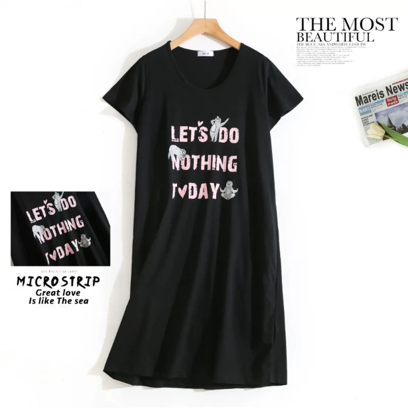 

Летняя женская повседневная ночная рубашка из хлопка, домашняя одежда, ночнушка с коротким рукавом, свободная ночная сорочка, женское домашнее платье больших размеров