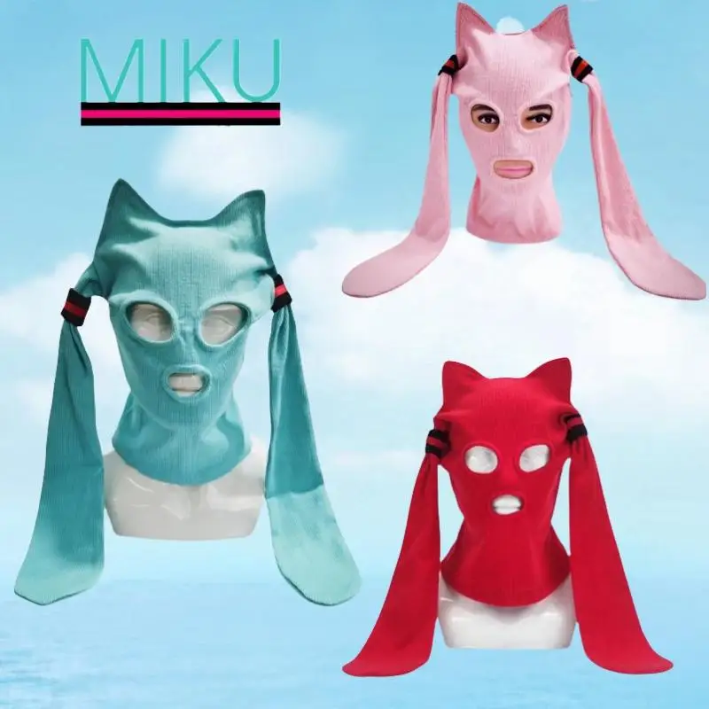 Cute Hatsune Miku Headgear Hood Animation Peripheral Cartoon Cosplay Props Japanese Kawaii Party Funny Face Mask Hat New Cap