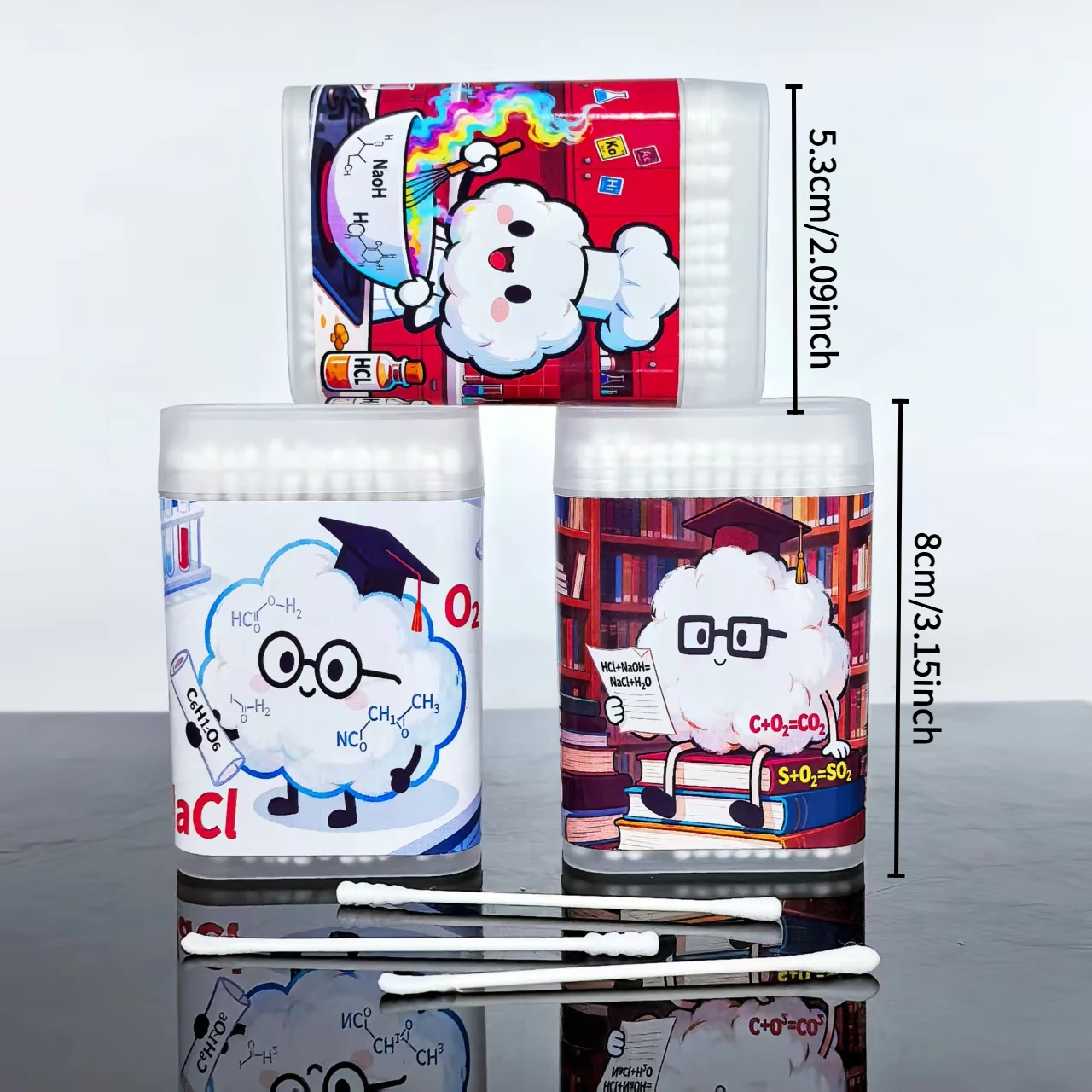 300개 화학 실험 테마 면봉, 얇은 종이 스틱 창의적인 실험실 시리즈 양면 면봉