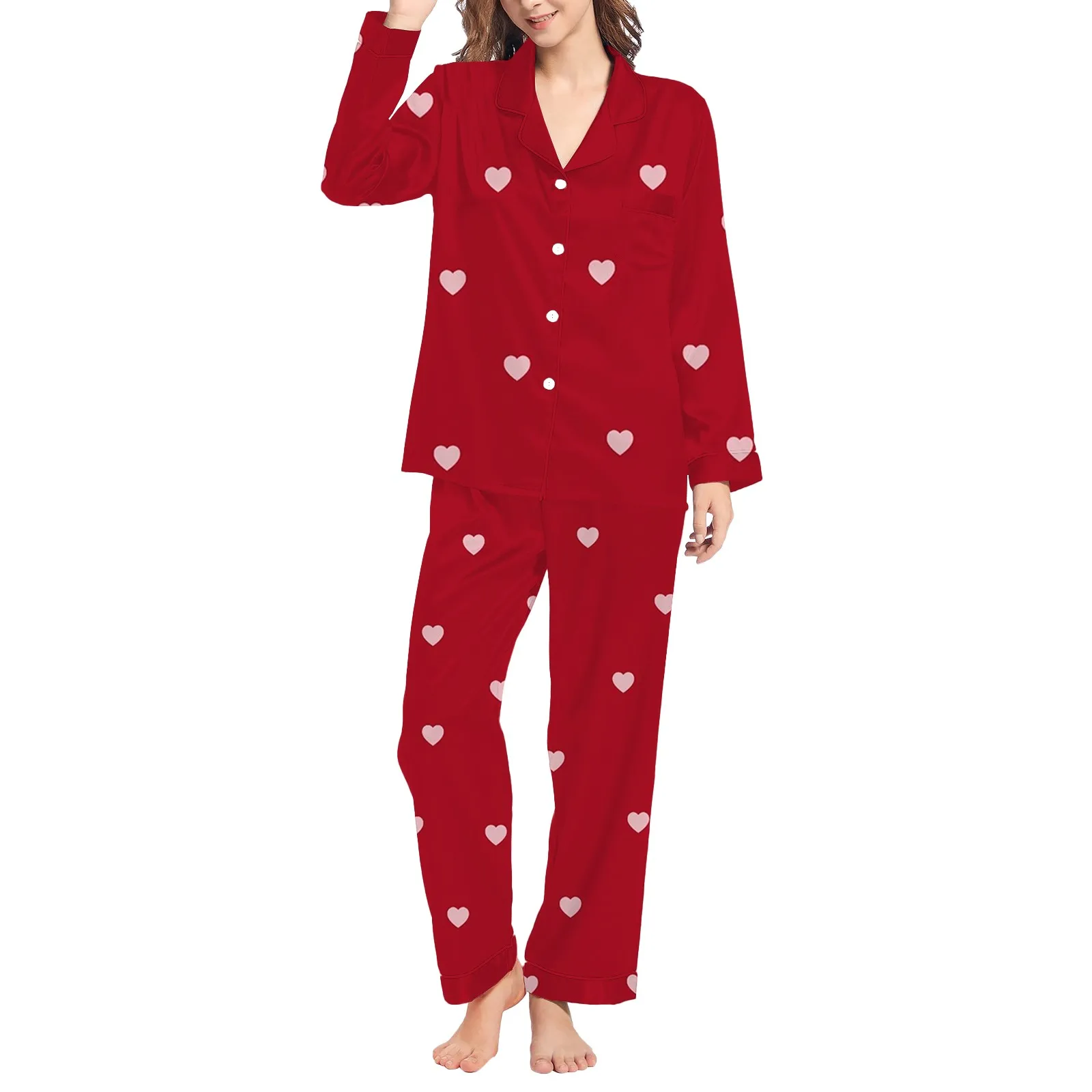 Soft Homewear Womens Leisure Shirt&Pant Suit Valentine's Day Gift For Ladies Cute Bow Print Two Piece Loungewear Comfort Nightie