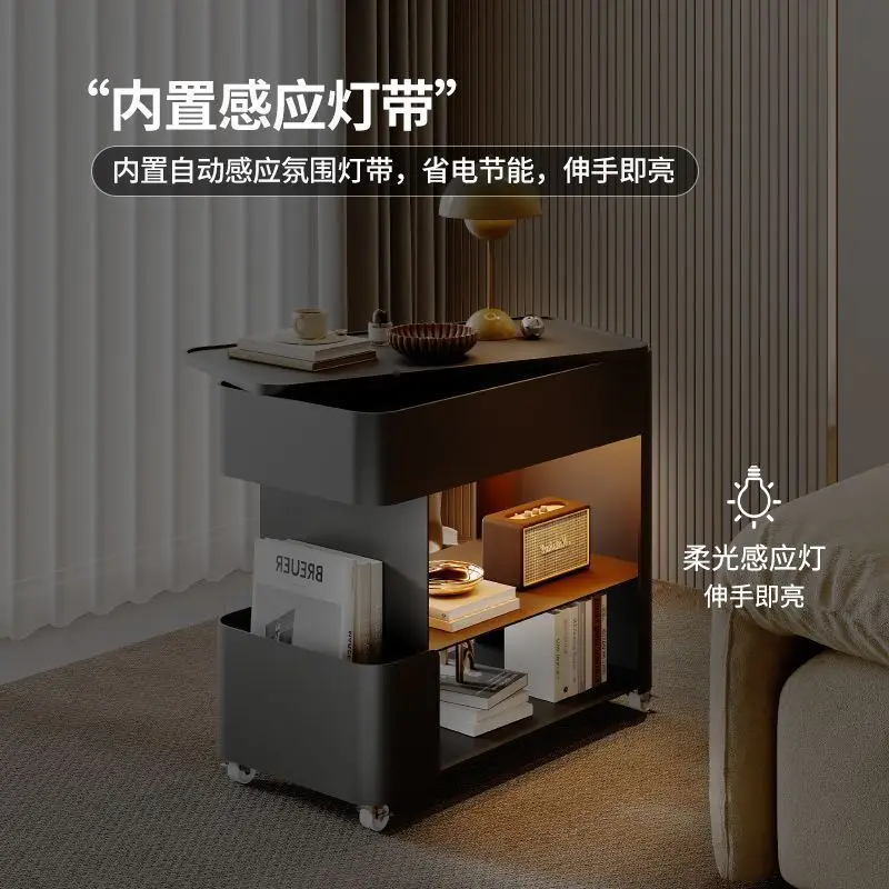 A nova sala de estar é leve e luxuosa, carrinho de mesa móvel, sofá pequeno para apartamento, várias mesas de cabeceira