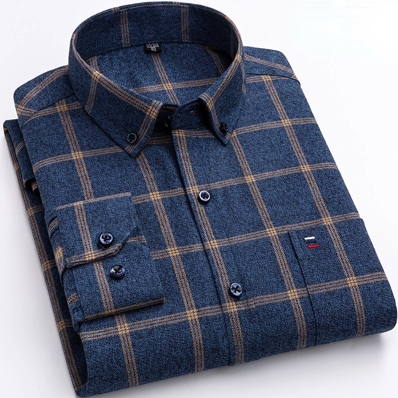 Pure Cotton Men\'s Plaid Shirt Long Sleeve Regular Fit Men Casual Oversized Shirt Leisure Autumn Male Blouse New Plus Size shirt