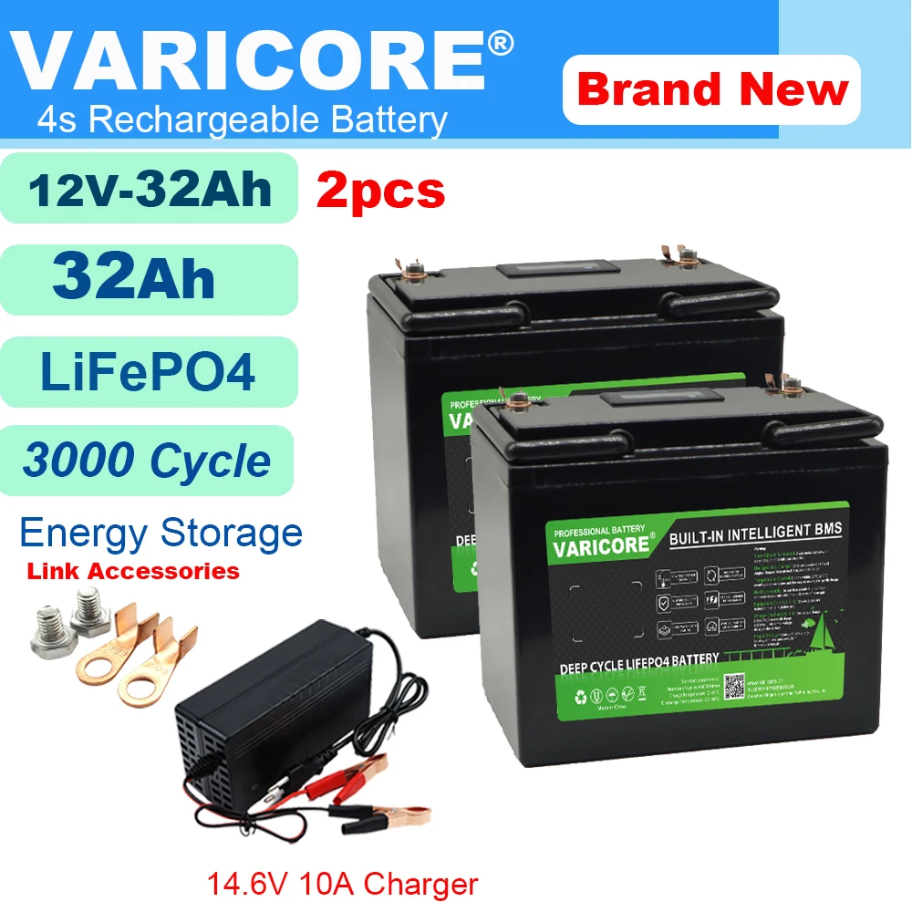 

2 шт. VariCore 12,8 В 32 Ач LiFePO4 аккумулятор 12 В 256 Вт с BMS литий-железо-фосфатные батареи 4000 циклов инвертор без налога