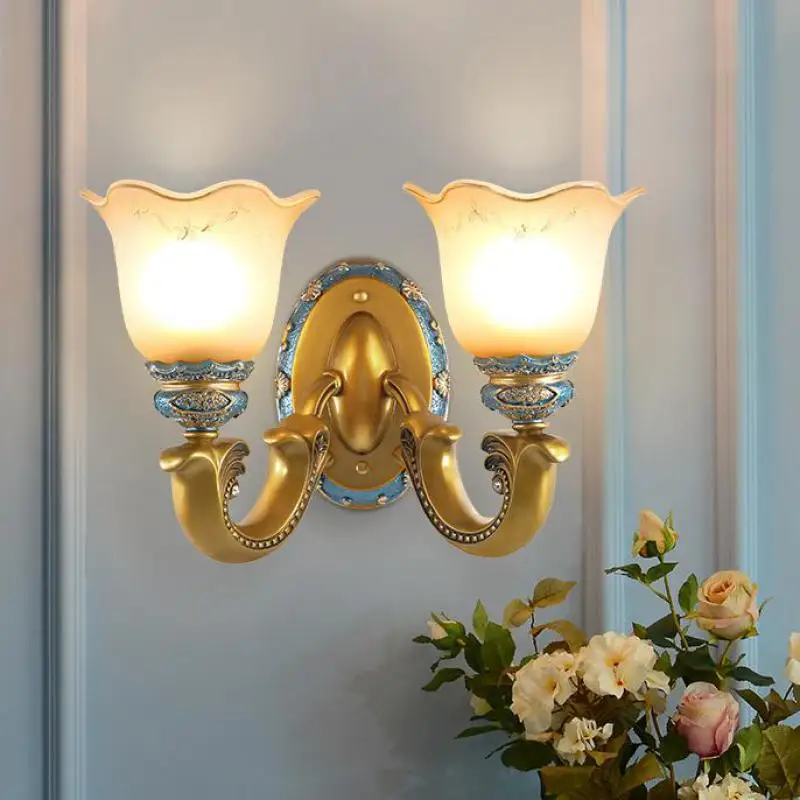 

European classical up Wall Lamps Bedside glass wall lights Bedroom Retro indoor Lighting Staircase Corridor Balcony porch light