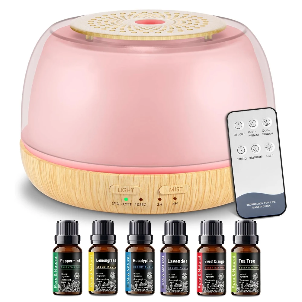 500ml Essential Oil Diffuser with Remote Control, 7-Color LED Lights, 4 Timer Modes, Quiet Ultrasonic Aromatherapy for Home, Off
