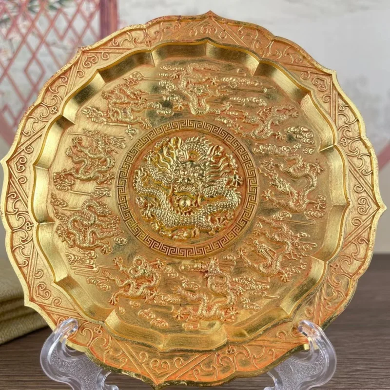 Miscellaneous Collection: Qing Dynasty Qianlong Era Gilt-Plated Dragon Plate, Craft Item, Home Decor Ornament
