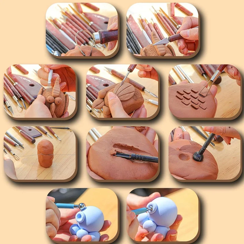 Clay Sculpting Tools, Basic Clay Pottery Carving Tool Kit With Wooden Handles And Tool Bag For Carving, Molding Durable