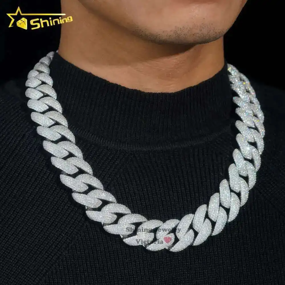 

Luxury Rapper Jewelry 18k Gold Plated Pass Diamond Tester Iced Out 23mm 5 Row Vvs Moissanite Diamond Cuban Link Chain Necklace