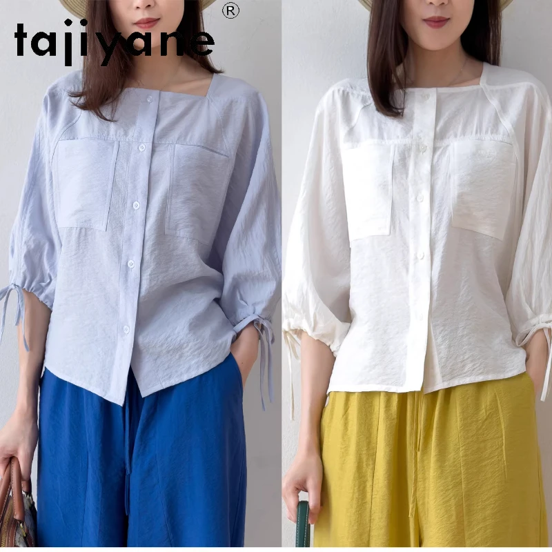 

TAJIYANE 76% Natural Mulberry Silk Shirt Women Casual Batwing Sleeve Blouse Dry Silk Spring Tops Woman Clothes 2026 рубашка