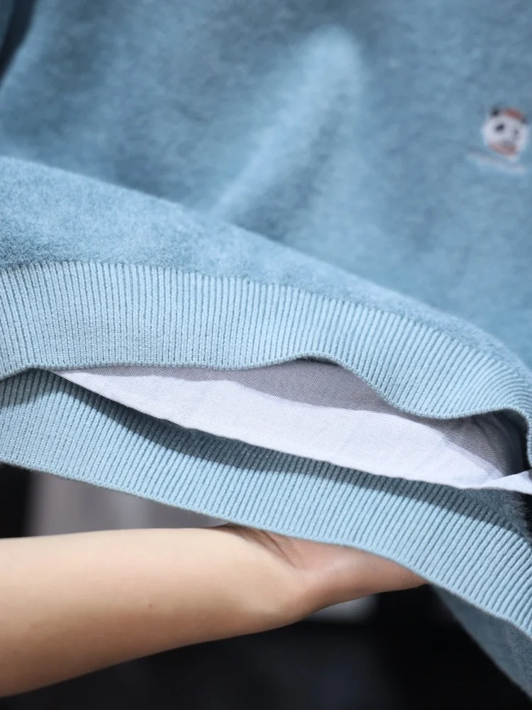 Homesi سترة محبوكة بياقة مزدوجة كاجوال ملونة من سلسلة الباندا ملصق صدر مزيف من قطعتين طويل Sve Busin كاجوال...