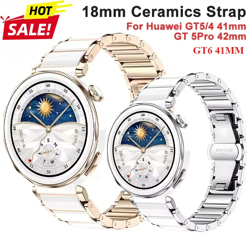 

Новый керамический ремешок 18 мм для Huawei Watch GT6 GT5 GT4, 41 мм, сменный браслет с пряжкой-бабочкой для Huawei Watch GT5 PRO 42 мм