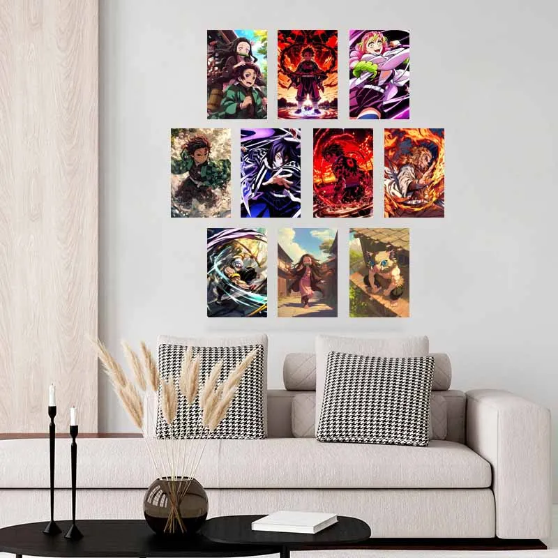 10/30PCS Classic Anime Figure Tanjiro Kamado Zenitsu Agatsuma Inosuke Hashibira Poster Cards HD Wall Collage Kit Room Decoration