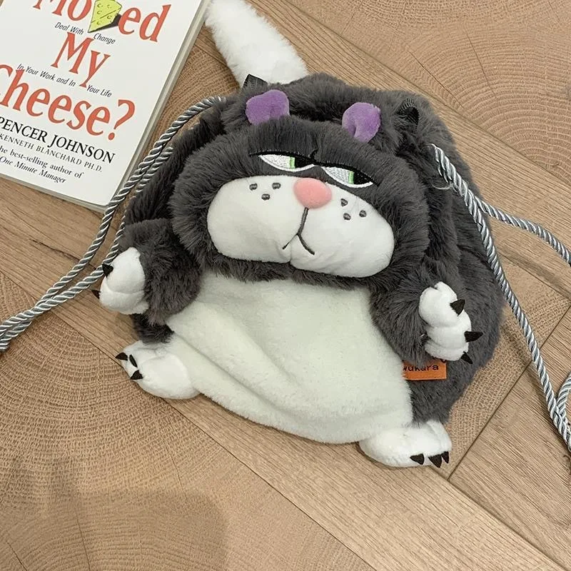 Cute Plush Lucifer Cat Shoulder Bag Big Fat Cat Toys Cute Cat Cartoon Plush Bag Doll Crossbody Bag Zero Wallet