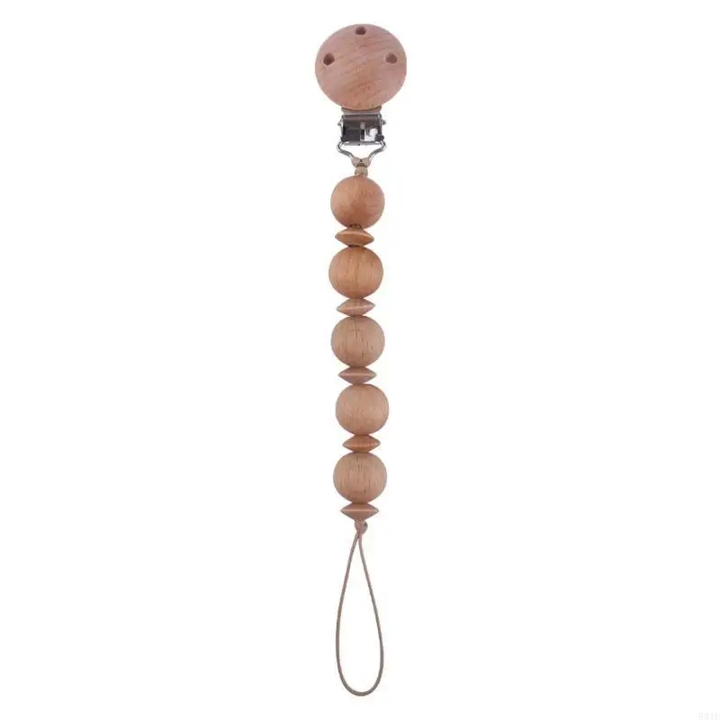

581F Newborn Pacifier Clip Chain Wooden Beads Dummy Nipple Soother Holder
