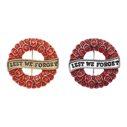 Lest We Forget Enamel Pins Custom Romantic Red Flower Wreath Metal Brooch Backpack Lapel Badge Fashion Decoration Jewelry Gifts