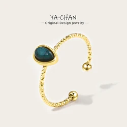 YACHAN Stainless Steel Ring for Women Turquoise Natural Stone Open Adjustable Water Drops 18K Gold PVD Plated Trendy Jewelry