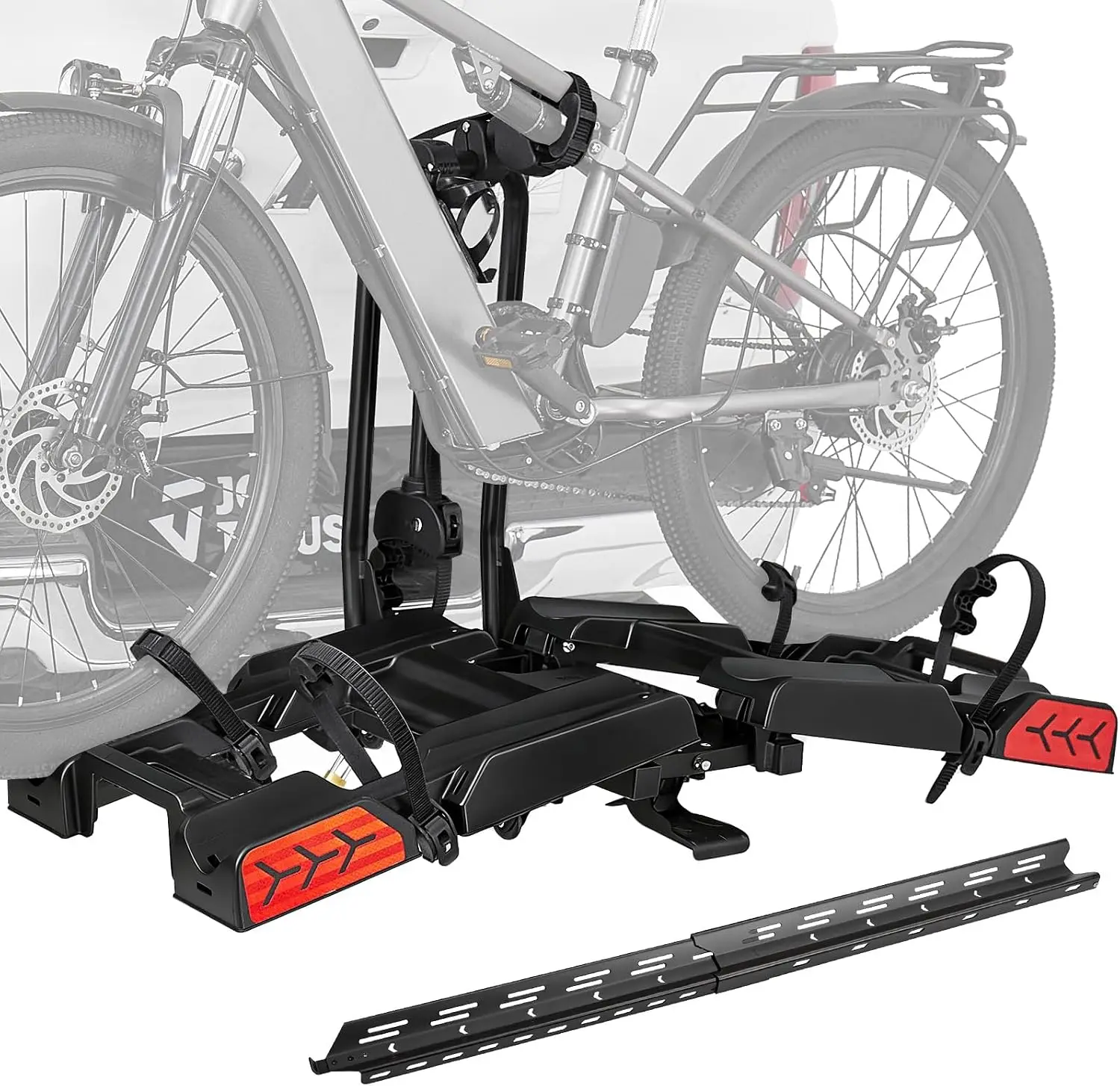 Hitch EBike Rack with Ramp for 2 E-Bikes, 200 LBS Capacity Electric Bike Rack for Cars SUVs Trucks, Easy Tilting Foldable Bike