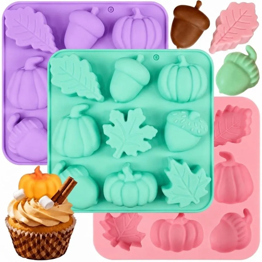 9-Cavity Cake Mold Pumpkin Leaf Flower Oak Fruit Shape Creative DIY French Pastry Baking Mold Non-Stick Reusable