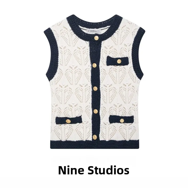 

NINE ZA Women's Svel Knitted Me Vest-Sle Top Flower Embroidery Eyelet Knitwear 623606 Comfortable Loose Fit round ...
