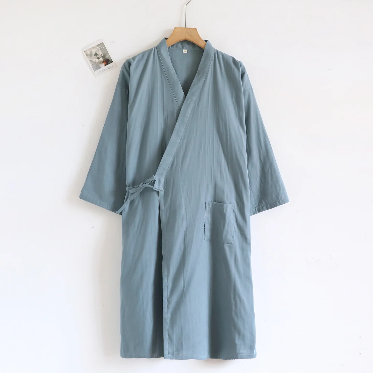 رداء رجالي بيجامة رداء حمام تقليدي ثوب نوم طويل 100% قطن ملابس نوم مريحة ملابس تنحيف على البخار D0078