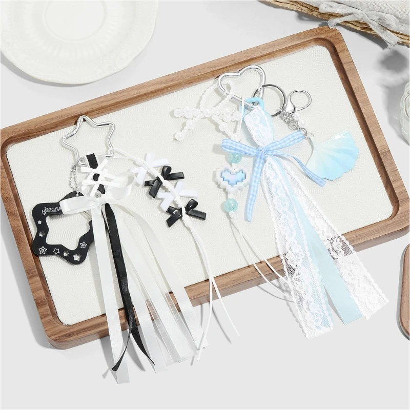 

Aesthetic keychains Lovely Bag Pendant Charm Beaded Ribbon Bows Keychains Charms for Women Bag Purse Backpack Decorations