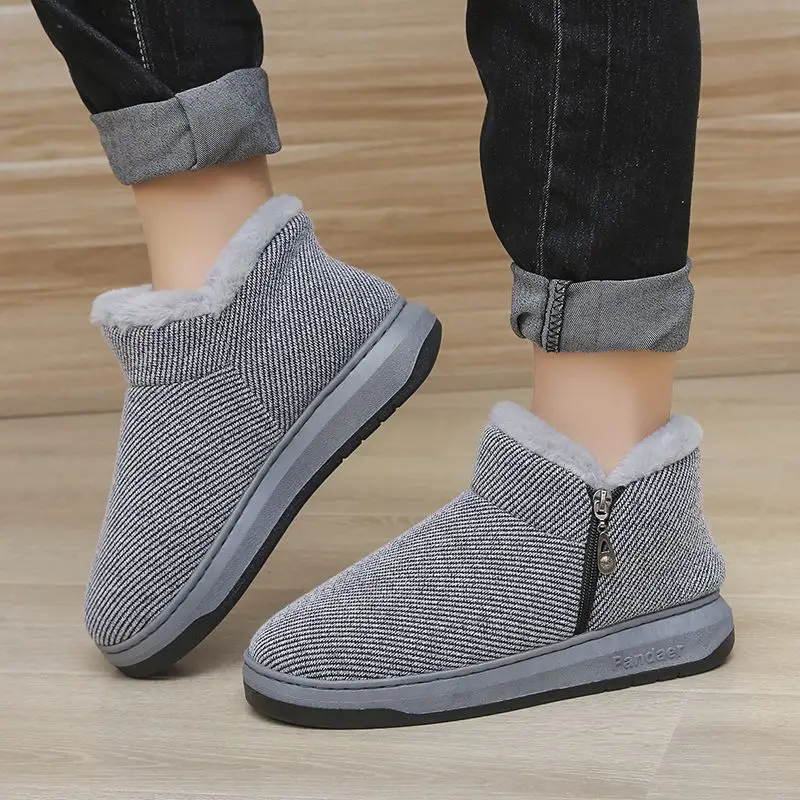 

Men's Winter Thick Sole Fleece Lined Unisex Cotton Slippers with Non Slip Comfortable Warm Home Shoes for Indoor Use
