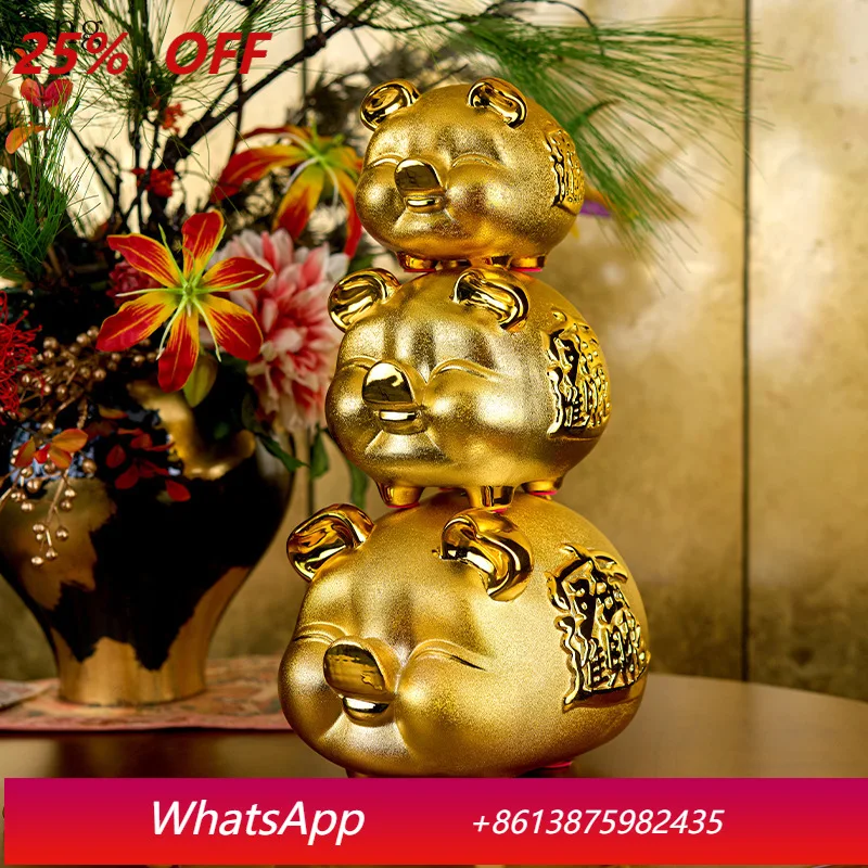 

LH golden pig piggy bank ceramic home jewelry mascot handicraft ornament