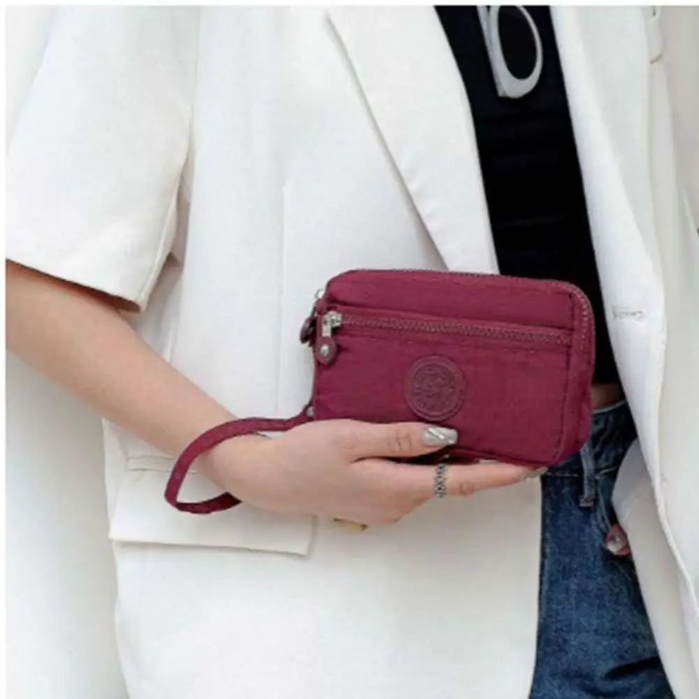 Trendy Three Zippers Solid Color Coin Purse Nylon Niche Design Wrist Phone Purse Korean Style Solid Color Small Phone Bag Men