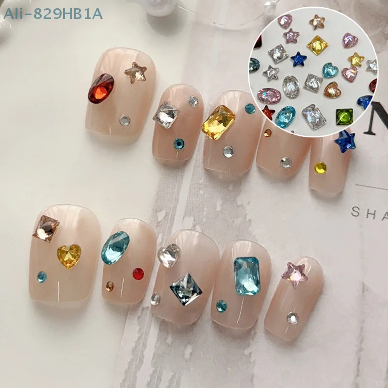 20Pcs Clear Nail Crystal Decoration Sparkling Ellipse Pigeon Egg Heart Five-Pointed Star Multi Cut Nail Pile Diamond Accessories