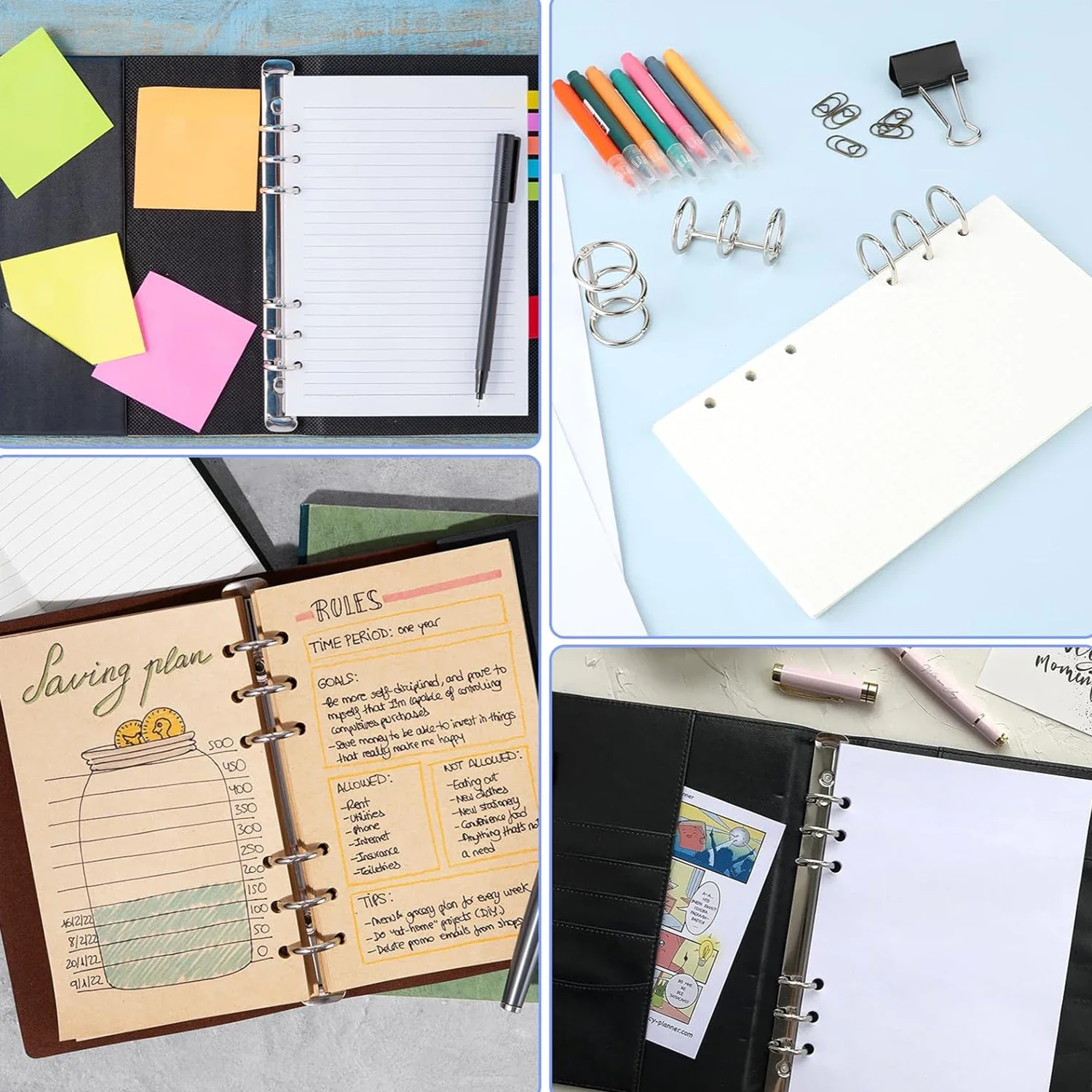 2-6Pcs Binding Book Rings 3 Ring Metal Loose Leaf Binders Book Rings Snap on Index Card Binder for Photo and Paper Organization