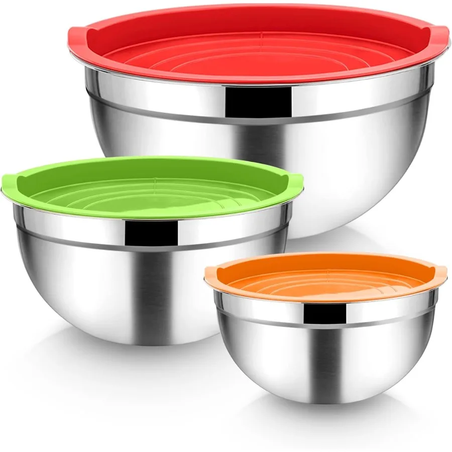 

Миски для смешивания из нержавеющей стали с герметичными крышками, набор для сервировки, смешивания и хранения продуктов, идеально подходящие для здорового приготовления еды Dur
