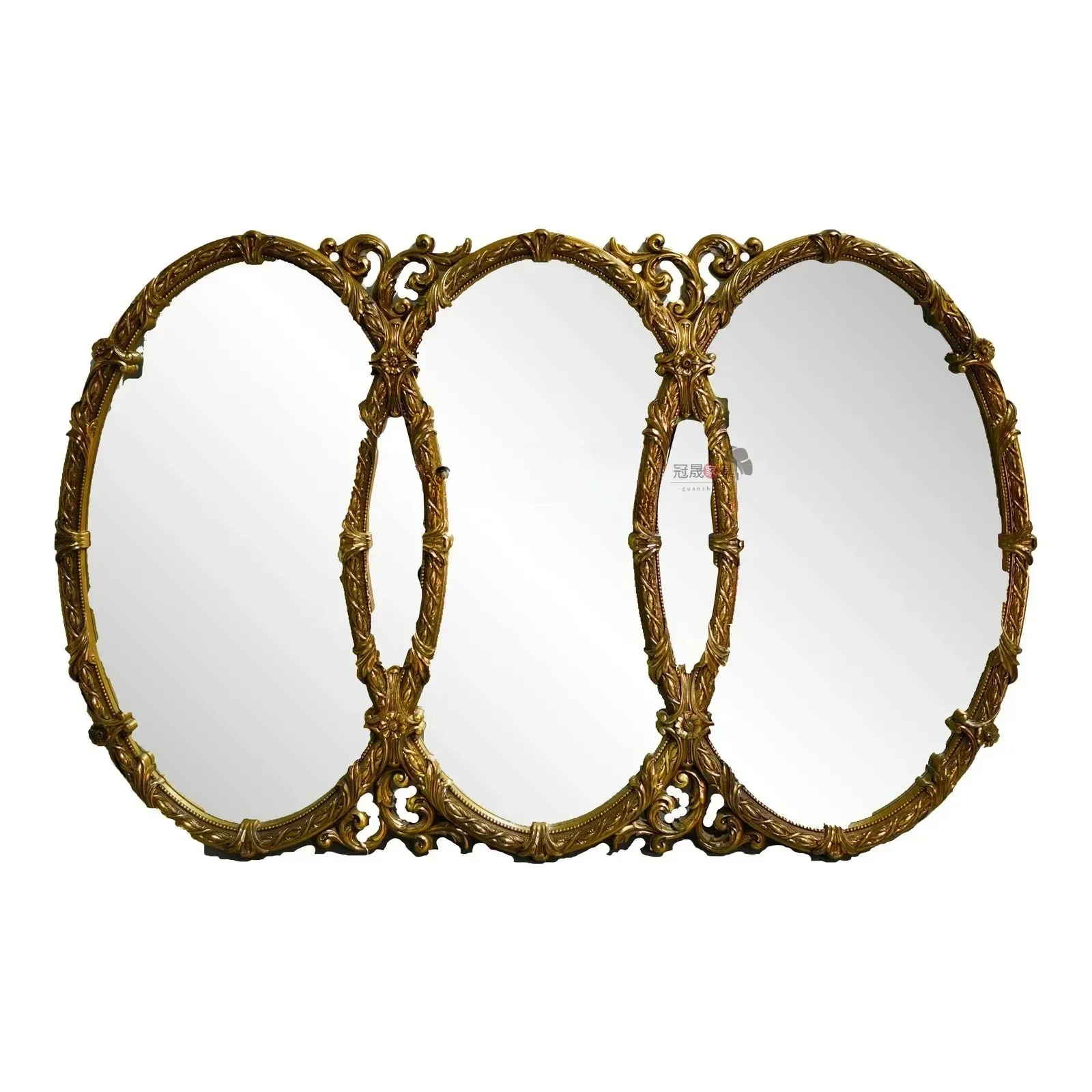 

European retro makeup mirror wall hanging bathroom carved three-sided mirror special-shaped bedroom splicing mirror