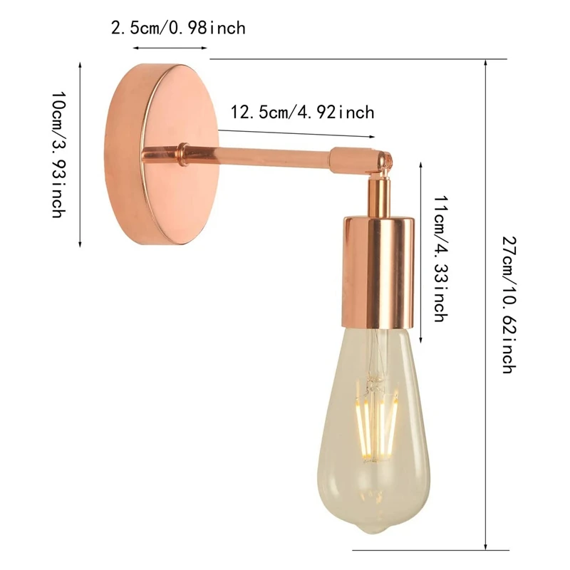 Ensemble d'appliques murales HOWall, poteau de lampe industrielle vintage, lumières à piles, intérieur, or rose, 2 pièces