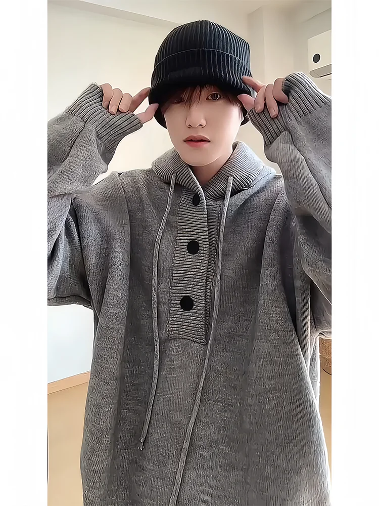 

Мужская толстовка с капюшоном из плотного трикотажа, свободного кроя, в стиле кэжуал, осенне-зимняя верхняя одежда, классический преппи-стиль, комфортная, однотонная, с длинными рукавами