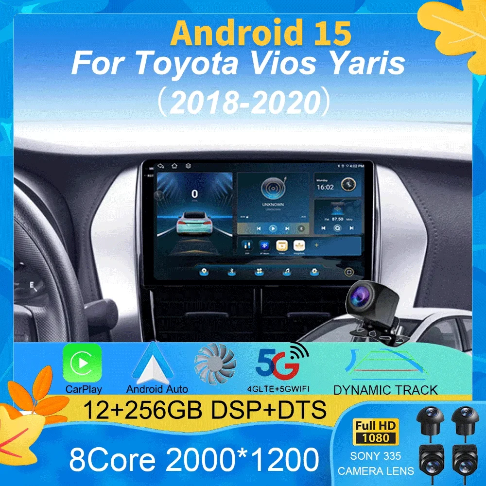 Android 15 For Toyota Vios Yaris 2018 2019 2020 Car Radio Multimedia Player GPS Navigation Multimidia 2 Din DSP No DVD