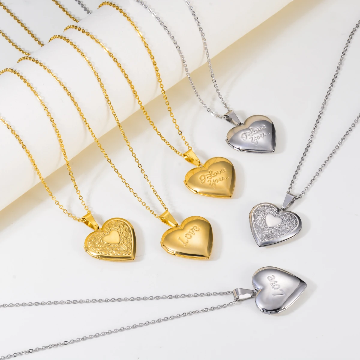 الأزياء الفولاذ المقاوم للصدأ الحب القلب المنجد المعلقات يمكن وضع صور قلادة لصديق الأسرة هدايا مجوهرات مخصصة #5