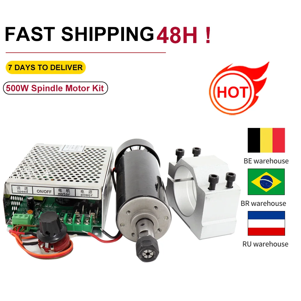 0.5kw Air cooled spindle ER11 chuck CNC 500W Spindle Motor + 52mm clamps + Power Supply speed governor For DIY CNC