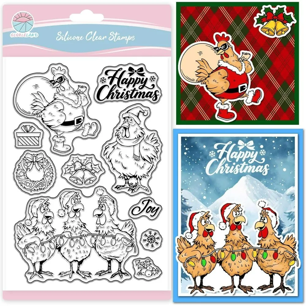 Transparente Stempel mit Weihnachtshuhn für Kartenherstellung, Cartoon-Huhn, transparenter Stempel, Tiere, Stempel, Siegel