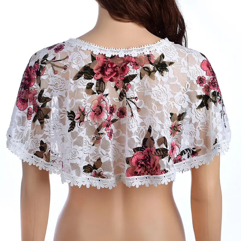 한국어 단색 장미 중공 레이스 투명 들어 갔어 목도리 여성 여름 태양 의류 Cheongsam 케이프 자켓 블라우스 R26