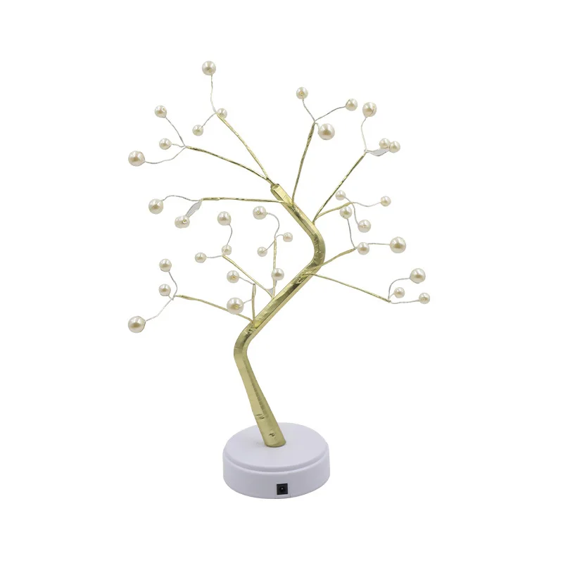 Room Decoration Night Lights Christmas Tree LED Table Lamps Creative Copper Wire Pearl Tree Night Lights Gift Romantic Lights