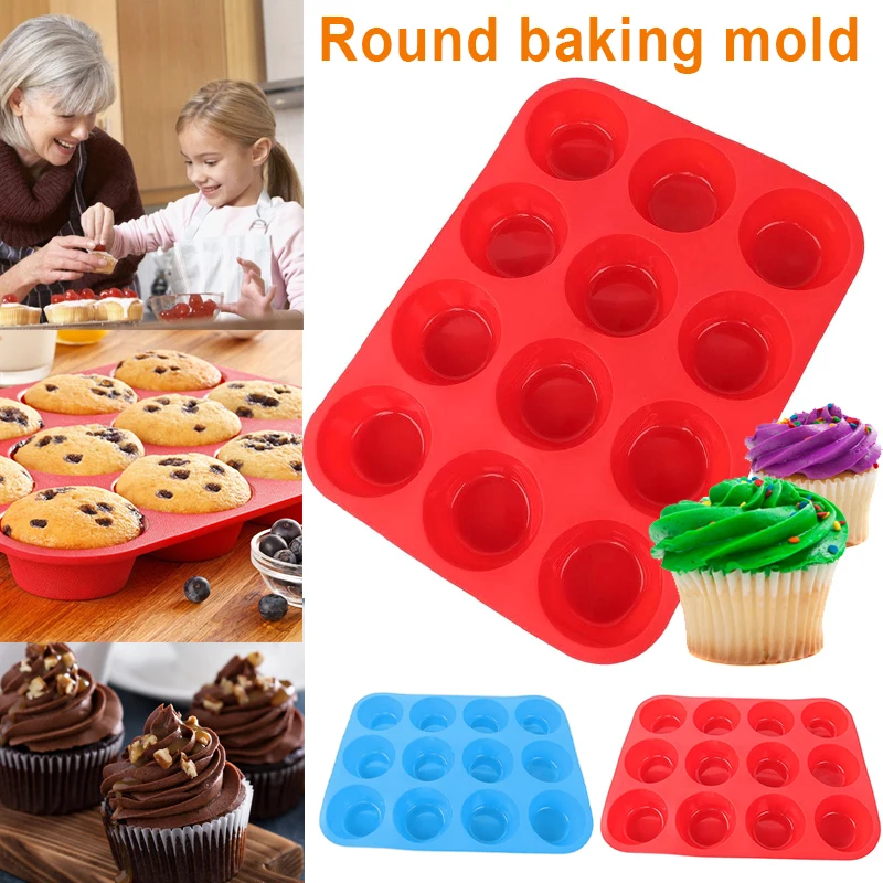 

12 Cup Silicone Mold Muffin Cupcake Baking Pan Non Stick Dishwasher Microwave Safe Silicone Baking Mold Cooking Accessories