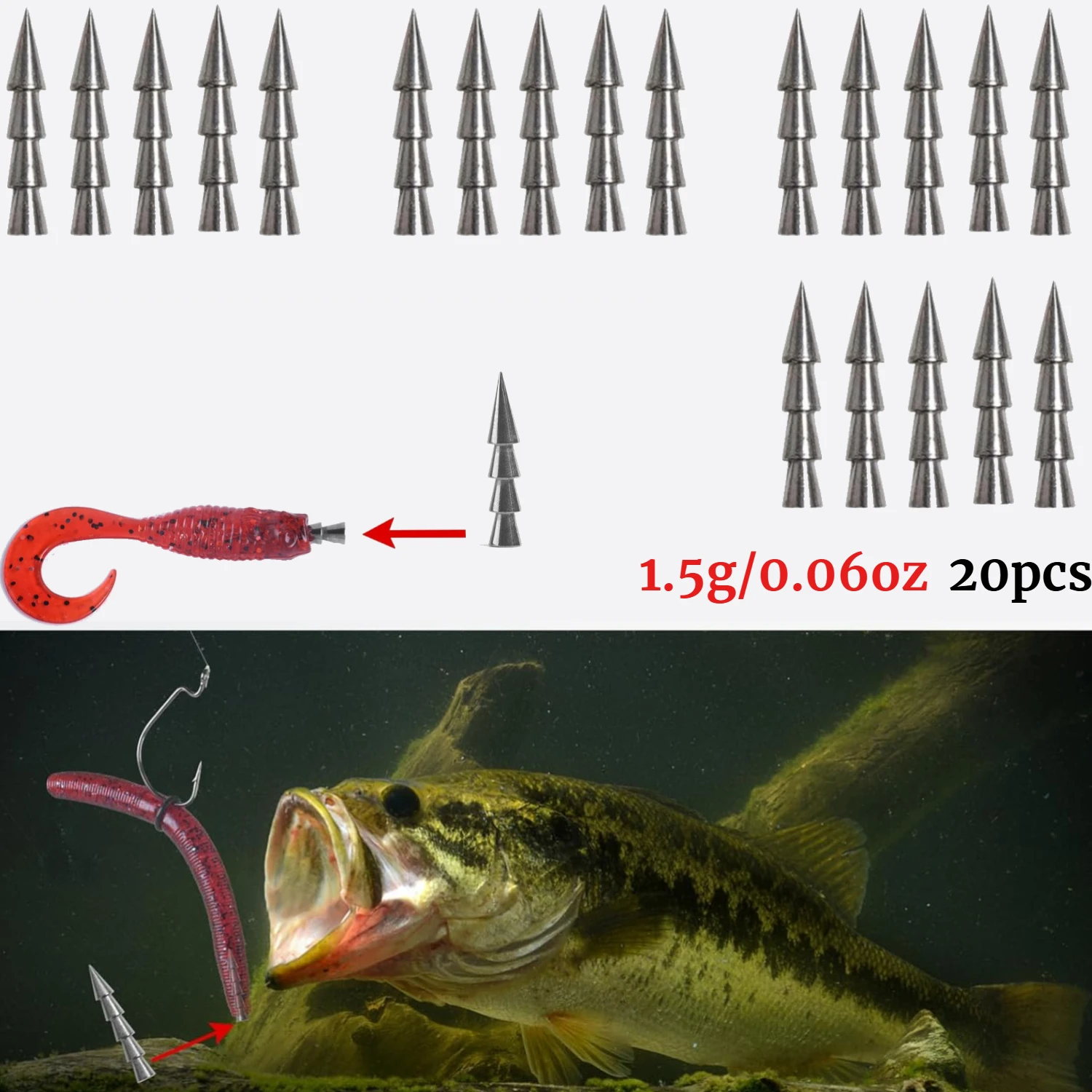 20 Stück/Set Angelblei-Einsätze 0,5g 1g 1,5g 2g Bleigewichte für Wurmköder Angelzubehör