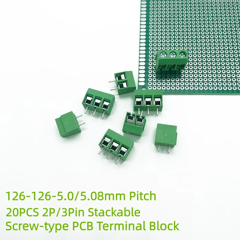 20PCS KF126-5.0 Screw PCB Terminals 5.0mm Pitch 2P/3Pin Stackable Green Connector