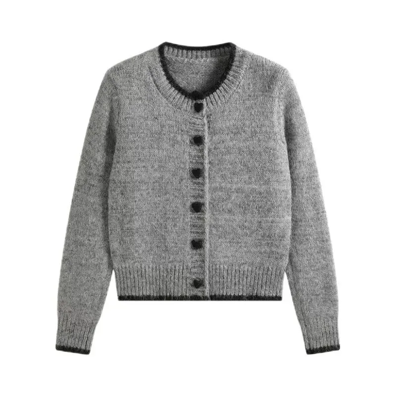 

Шерстяной вязаный кардиган Apricot Love на пуговицах для женщин осень-зима, маленький свободный топ в корейском стиле с контрастными краями