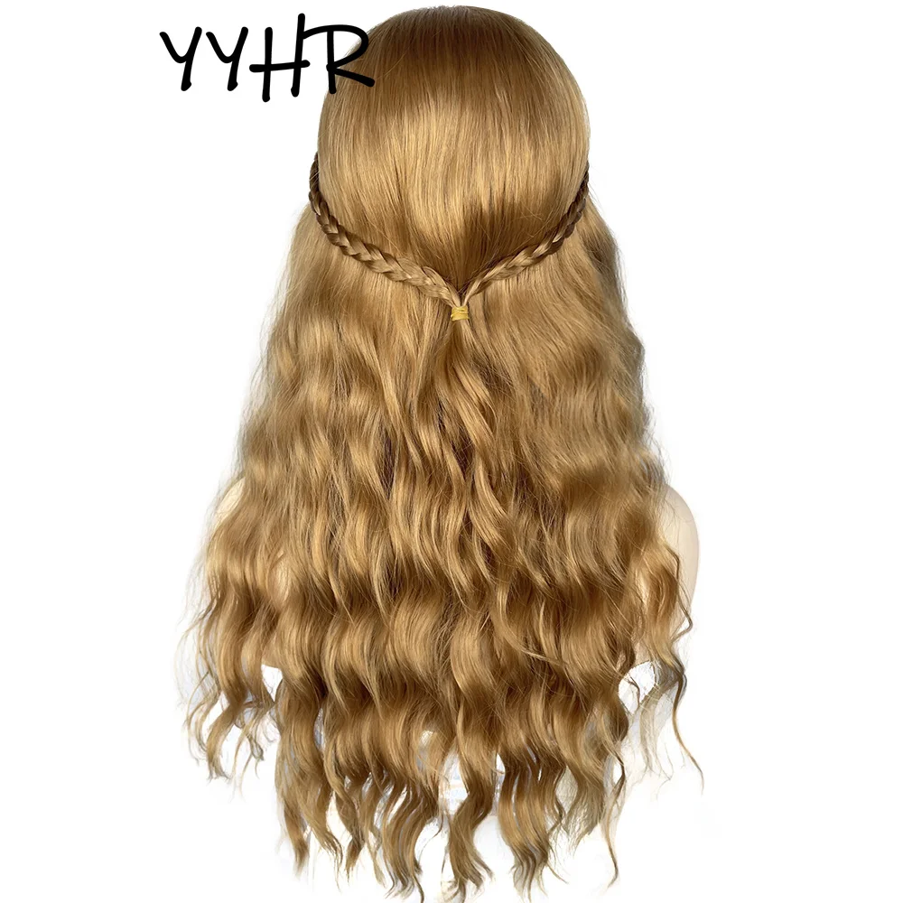 Peruca de renda longa para Mulher Boa Qualidade Ondas de Água Onda Sintética 13X1 4X1 T Parte Lace Wig Longo Dourado Moda Perucas Femininas