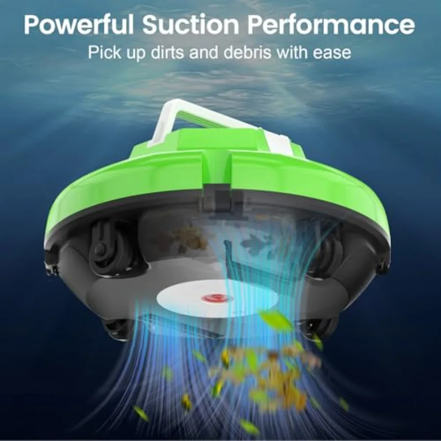 Above Ground Pool Robot Vacuum, ABS Plastic, Green White, Cordless Dual Motors with 130 Mins Runtime and Auto-Dock
