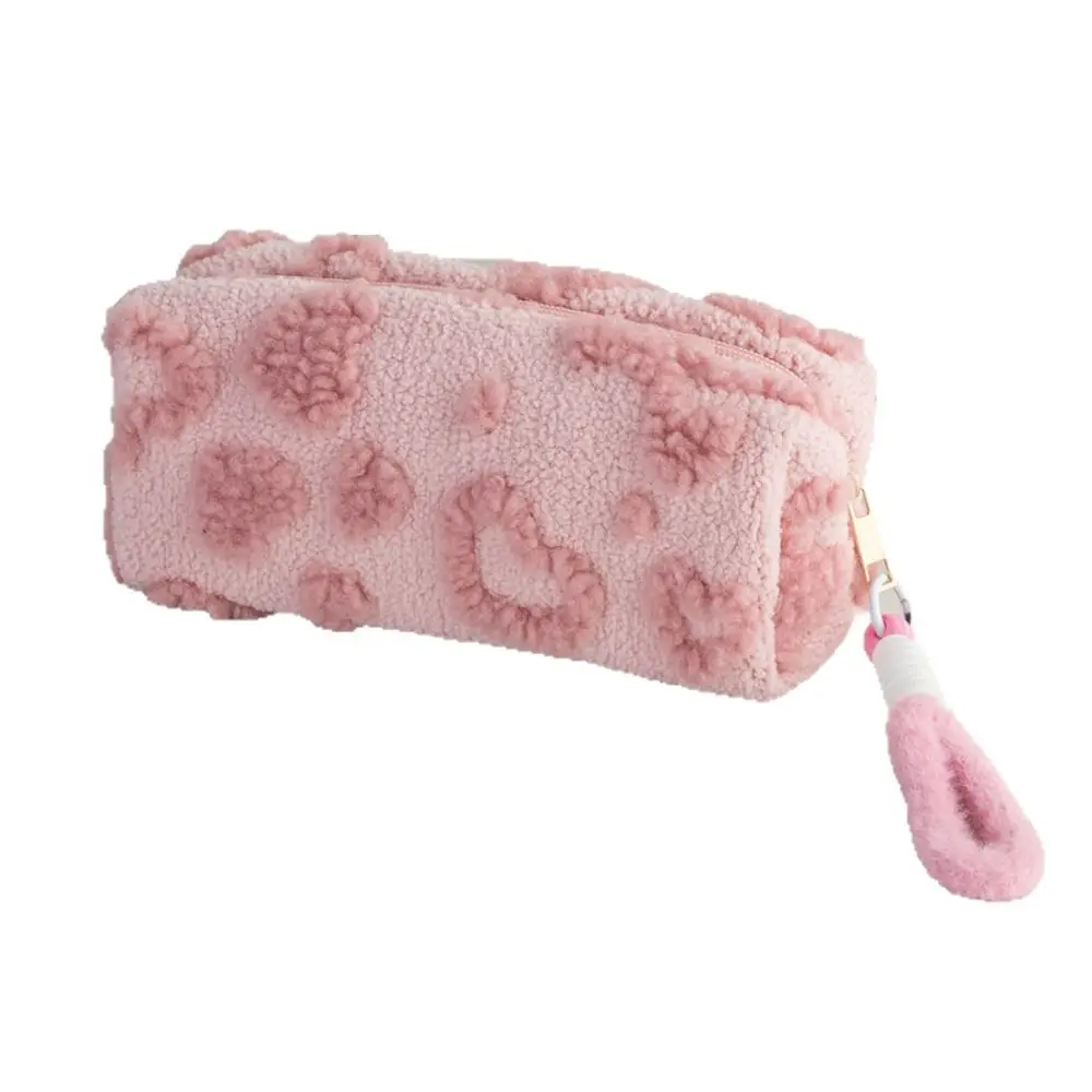 Kawaii Berber Fleece Pencil Case Large Capacity Love Heart Pattern Stationery Bag Lifting Rope Pencil Pouch Student