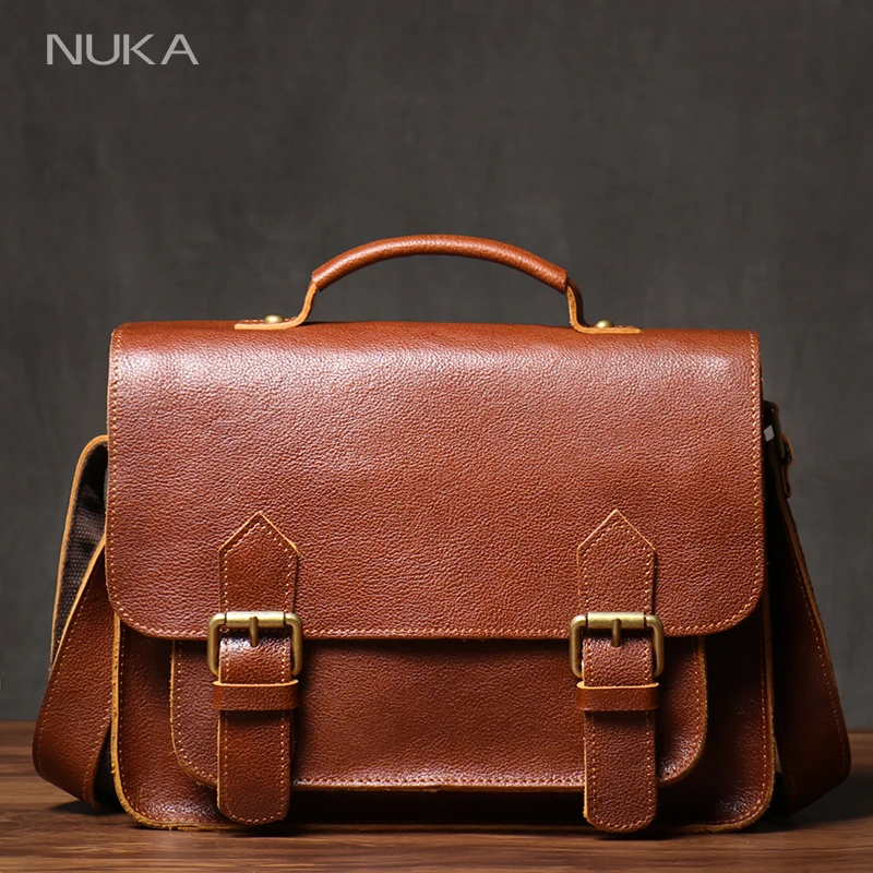 

NUKA High Quality Top-Grain Cowhide Crossbody Bag Retro Unisex Messenger Bag Luxury Shoulder Bag Genuine Leather Cambridge Bags